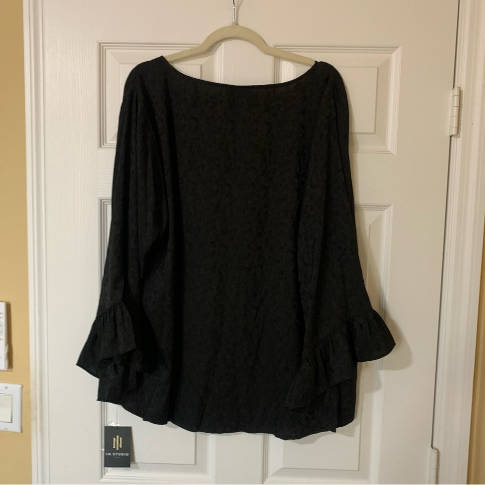 I.N. Studio Black Button Front Long Ruffle Sleeve Blouse - Picture 5 of 5